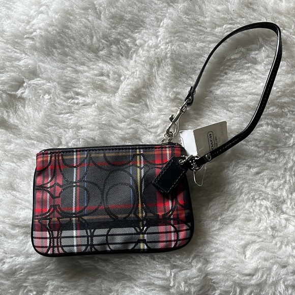 NWT COACH Tartan plaid signature holiday top zip wristlet - Picture 7 of 10